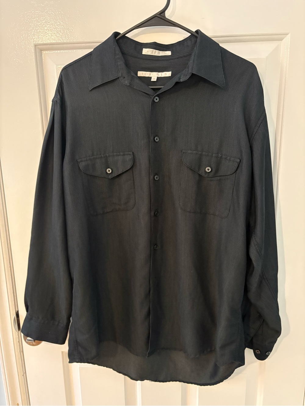 Perry Ellis Button Up Shirt Mens Medium Black Long Sleeve Lightweight